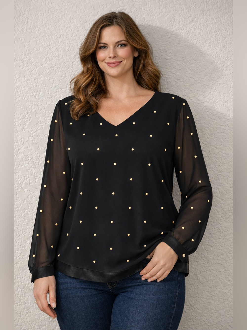NWT S.L. Fashions Black Beaded Blouse – Size 24WP